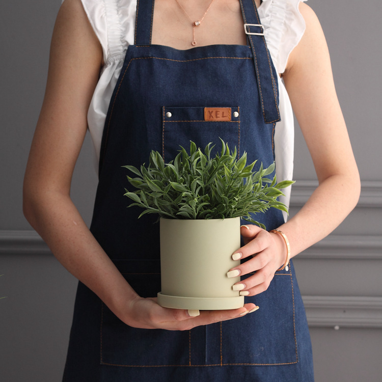 Nordic Industrial Style Colorful Ceramic Flowerpot Succulent Planter Green Plants Cylindrical Shape Flower Pot With Hole Tray - Image 7